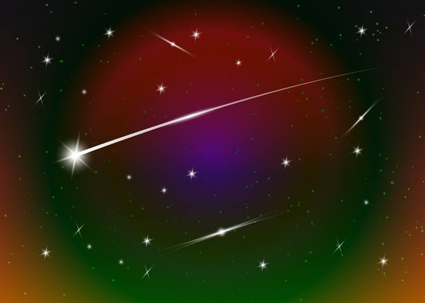 Sternschnuppen-Hintergrund vor dunkelblauem Sternenhimmel, Vektorillustration. Weltraum-Hintergrund. bunte Galaxie mit Nebel und Sternen. abstrakte futuristische Kulisse. Sternenstaub und leuchtende Sterne - Vektor, Bild