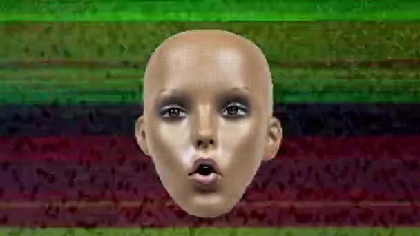 グリッチと歪み効果を持つマネキンヘッドのアニメーション顔表現 - 映像、動画