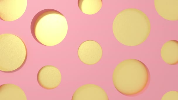 Zlatý kruh 3D tvary geometrická animace na růžovém pastelu. cyklus 4k vykreslení záběru. - Záběry, video