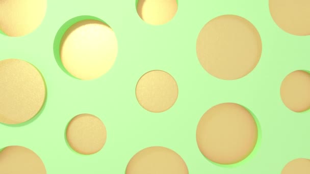 Zlatý kruh 3D tvary geometrická animace na zeleném pozadí. cyklus 4k vykreslení záběru. - Záběry, video