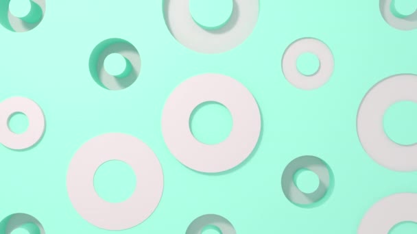 Λευκό κύκλο 3d σχήματα γεωμετρικό animation σε τυρκουάζ παστέλ φόντο. 4k βρόχο καθιστούν πλάνα. - Πλάνα, βίντεο