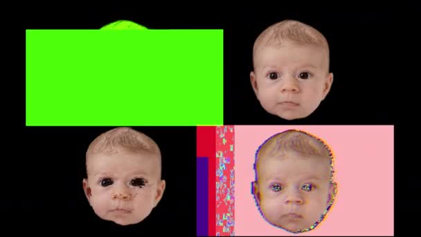 абстрактне відео дитини, що рухає голови з перевантаженими глюками та ефектами викривлення
 - Кадри, відео