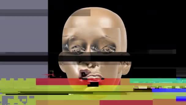 animierte Gesichtsausdrücke von Schaufensterpuppen mit Glitch und Verzerrungseffekten - Filmmaterial, Video
