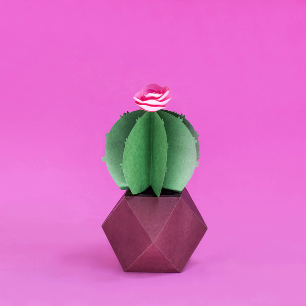 Paper cactus in handcrafted flower pots  - Photo, Image