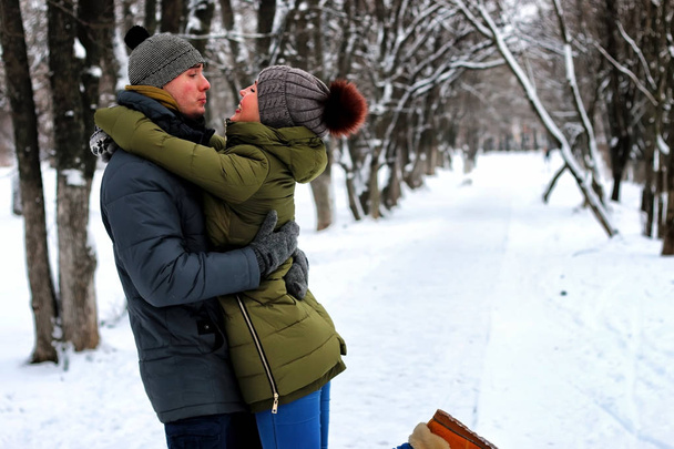 couple heterosexual street walk winter - Photo, Image