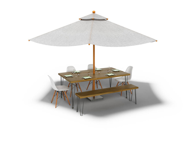 Käsite kesän sateenvarjo pöytä ja tuolit piknik 3d vuokran
 - Valokuva, kuva