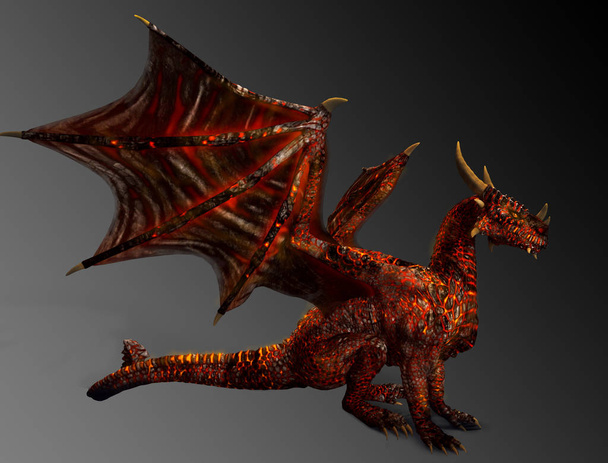 Hellborn Fantasy Dragón rojo y oro con Ember Ocultar sentado
 - Foto, imagen