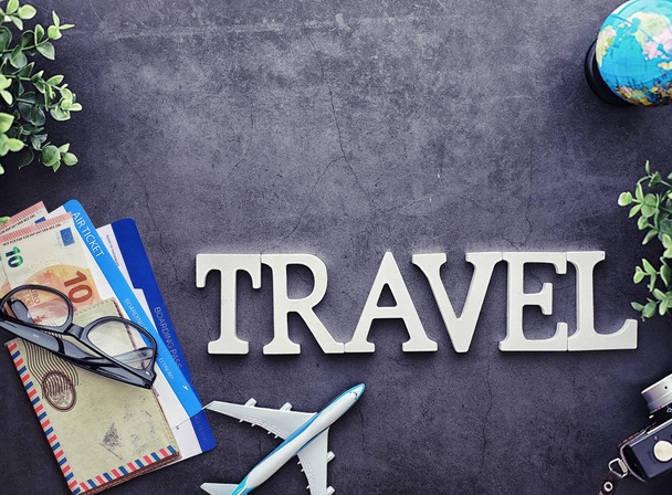 Air ticket and passport for flight by plane. Travel concept Ticket booking. - Photo, Image