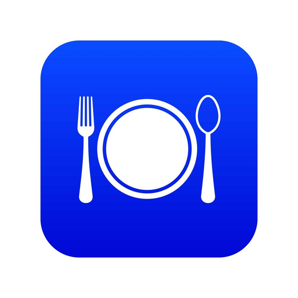 Place setting with plate,spoon and fork icon digital blue - Vektor, kép