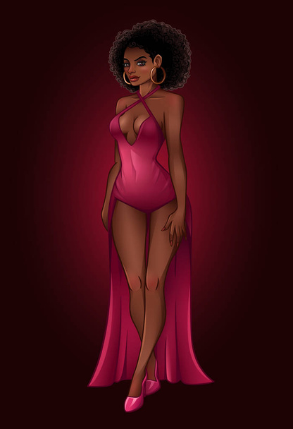 Beautiful African American girl in pink dress - Διάνυσμα, εικόνα