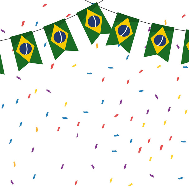 Karnevalsfeier Brasilien mit Wimpel und Luftschlange, Leerraumvektor Illustration Grafikdesign - Vektor, Bild