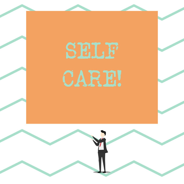 Käsitteellinen käsiala osoittaa Self Care. Business valokuva esittelee käytäntö ryhtyä toimiin säilyttää tai parantaa omaa terveyttä
. - Valokuva, kuva