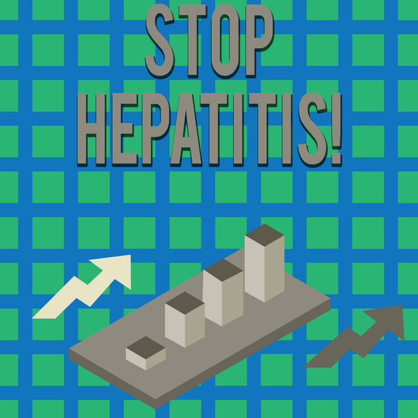 Szöveg jel mutatja stop hepatitis. Fogalmi fotó kezelése vagy megelőzése a máj gyulladása színes fürtözött 3D sávdiagram Diagramdiagram perspektivikus két nyíllal. - Fotó, kép