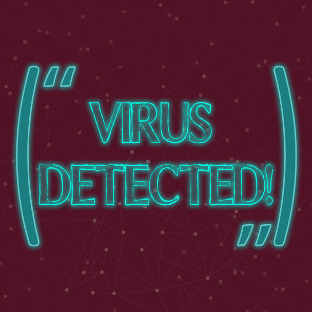 Text sign showing Virus Detected. Conceptual photo Identified a malware that possible can harm the computer Seamless Digital Array of Nodes with Connecting Lines Forming Uneven Grid. - Photo, Image