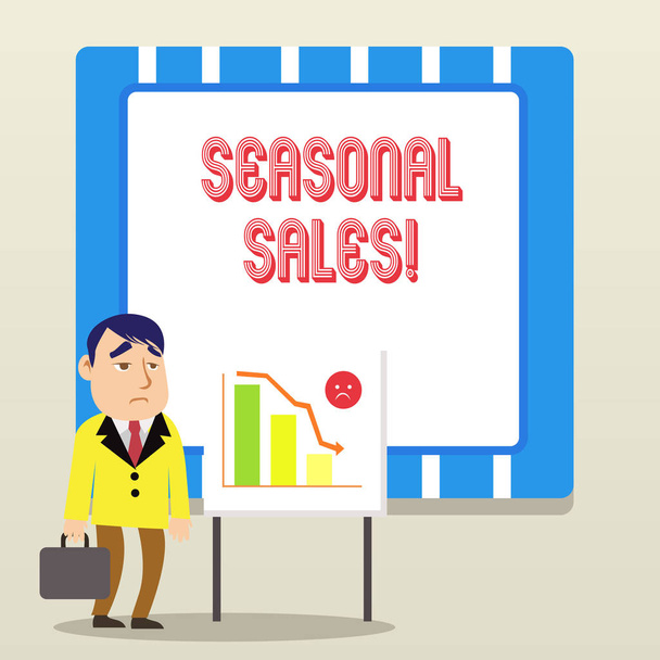 Word writing text Seasonal Sales. Business concept for Discount which is offered on goods at particular seasons. - Photo, Image