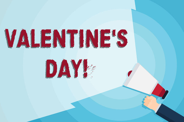 Word writing text Valentine S Day. Business concept for roanalysistic holiday celebrated each year on February 14 Hand Holding Megaphone with Blank Wide Beam for Extending the Volume Range. - Photo, Image