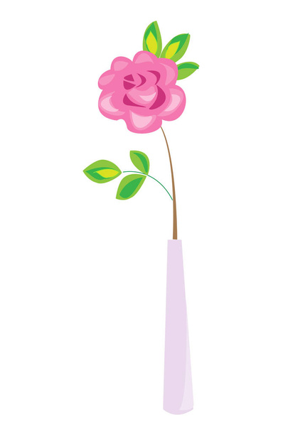 Romantic vase with a beautiful rose. Delicate pink petals and delicate floral fragrance. Decoration of a festive table and an excellent gift for a loved one. Vector illustration - Διάνυσμα, εικόνα