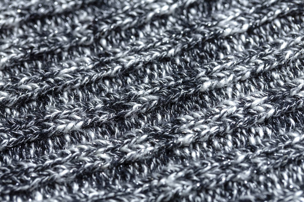 Black and white threads wool texture made of cotton or wool. closeup. - Φωτογραφία, εικόνα