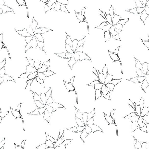 Light background from contour flowers. Black and white contour drawing, texture for decorating fabrics, tiles and paper and wallpaper on the wall. - ベクター画像