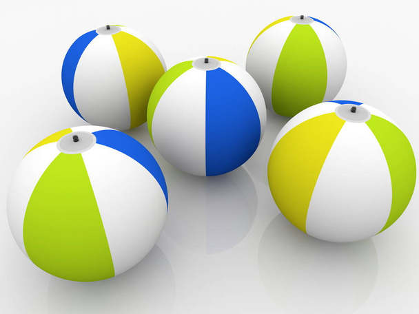  Пять пляжных мячей на белом
 - Фото, изображение
