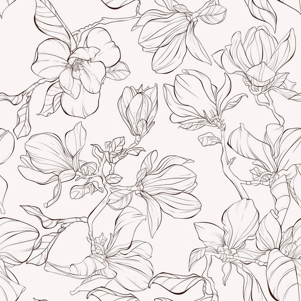 Seamless pattern, background with blooming magnolia flowers. - Vecteur, image