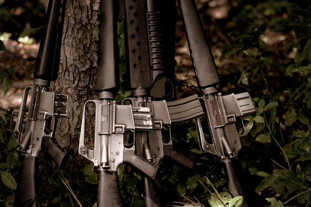 Guns at tree forest after war  - Photo, Image
