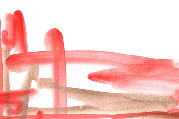 Fondo de acuarela pintado a mano con toques rojos salpicando sobre papel blanco en estilo mármol
. - Foto, Imagen