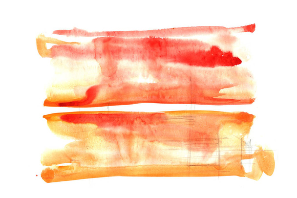 Kézzel festett akvarell háttér, piros és narancssárga Stokes fröccsenő fehér papír márvány stílusban. - Fotó, kép