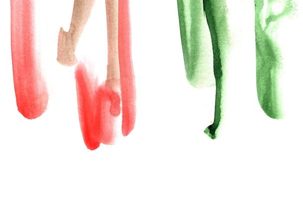 Fondo de acuarela pintado a mano con tocones rojos y verdes salpicando sobre papel blanco en estilo mármol
. - Foto, Imagen