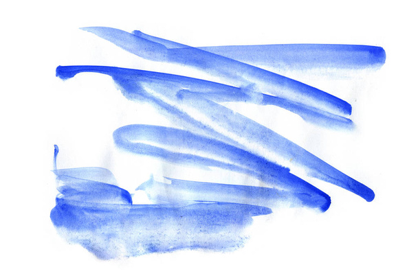 Hand painted watercolor background with blue stokes splashing on white paper in marble style. - Foto, imagen