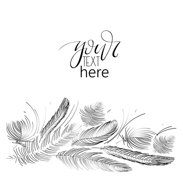 Hand drawn lettering in modern calligraphy style. Boho art print with decorative feathers. Perfect for invitation, greeting card, quote and more. - ベクター画像