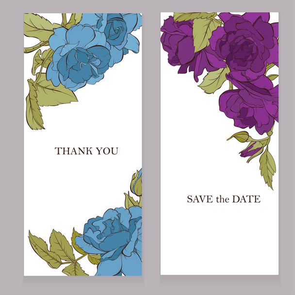 ベクトルはカードにバラの花を咲かせました。結婚式の背景カード. - ベクター画像