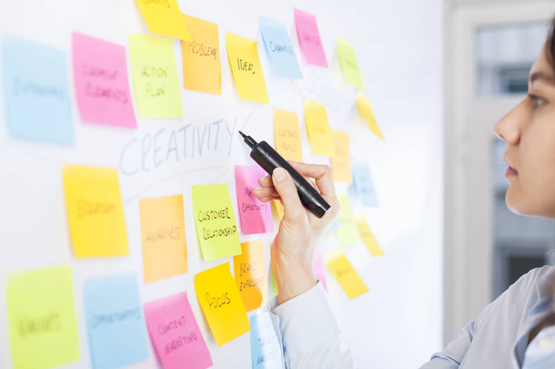 Creative woman use post-it notes to share idea - Photo, image