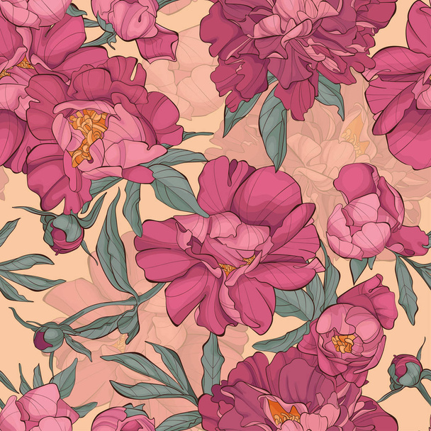 Peonies flowers pattern. - Vetor, Imagem