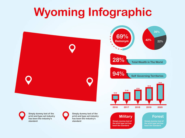 Wyoming State (USA) Map with Set of Infographic Elements in Red Color in Light Background - Vector, Image