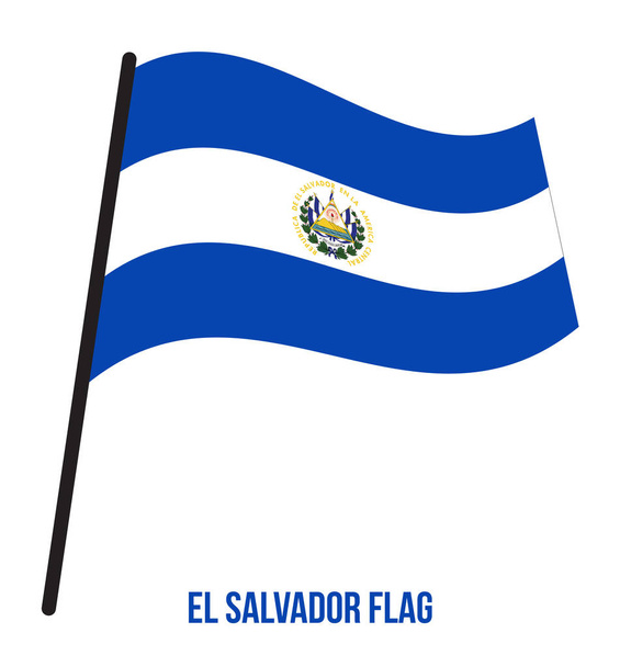 Salvadorská vlajka na vlnění, ilustrace na bílém pozadí Národní vlajka Salvadoru. - Vektor, obrázek