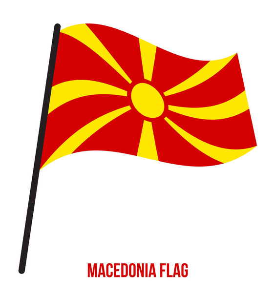 Mazedonien Flagge schwenkende Vektorillustration auf weißem Hintergrund. Mazedoniens Nationalflagge. - Vektor, Bild