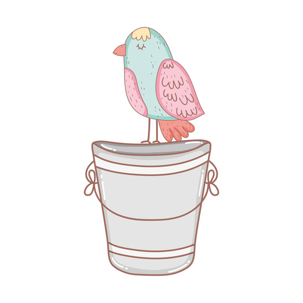 krásný pták plechový kbelík vektorové ilustrace design - Vektor, obrázek