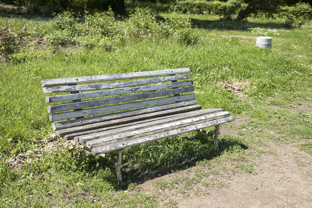 夏の公園の古いベンチ - 写真・画像
