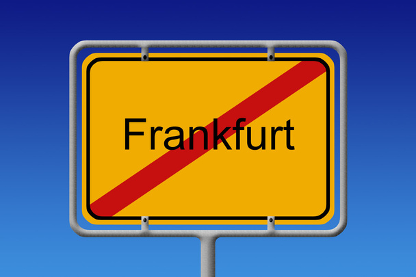 ortsschild ortsausgang フランクフルト - 都市記号都市制限カーニ - 写真・画像