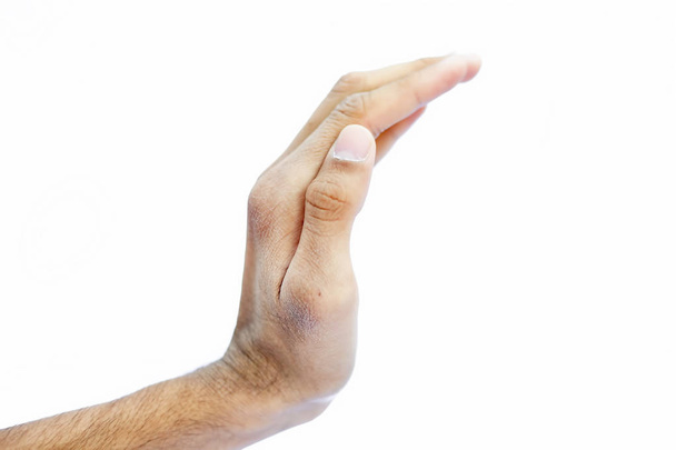 Close up of single hand isolated on white of a Caucasian male or human trying to help some one imagery. - Foto, Imagem