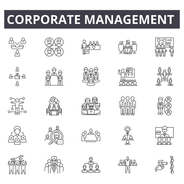 Corporate Management System Liniensymbole, Zeichen, Vektorsatz, lineares Konzept, Umrissillustration - Vektor, Bild