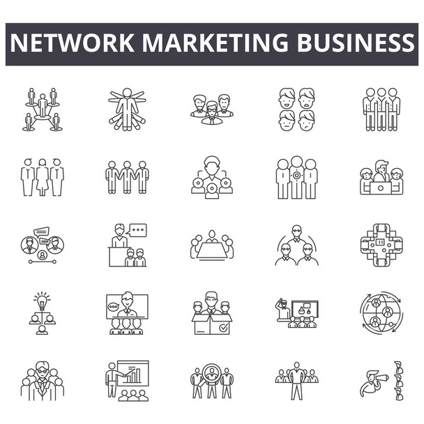 ネットワークマーケティングビジネスラインアイコン、看板、ベクトルセット、線形概念、アウトラインイラスト - ベクター画像