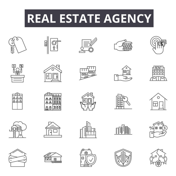 Iconos de línea de agencia inmobiliaria, signos, conjunto de vectores, concepto lineal, ilustración de esquema
 - Vector, Imagen