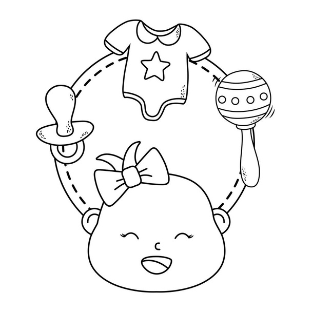 χαριτωμένο μωρό ντουζ μωρό με τα στοιχεία φροντίδα μωρών κινούμενα σχέδια διανυσματικά απεικόνιση γραφικό σχεδιασμό - Διάνυσμα, εικόνα