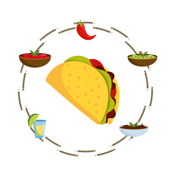 deliciosa comida mexicana icono redondo dibujo animado vector ilustración diseño gráfico
 - Vector, imagen
