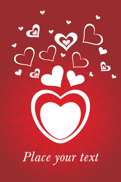 Red rays background with romantic heart - Vector, afbeelding