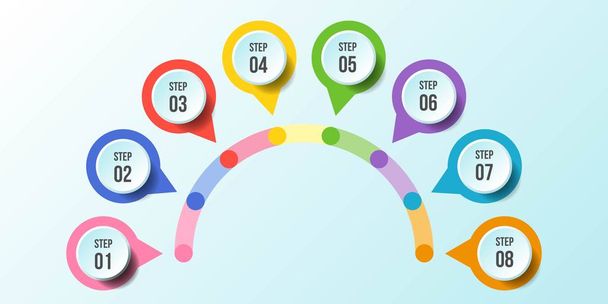 Half Circle chart, Timeline infographic templates with 8 steps - Vector, Image