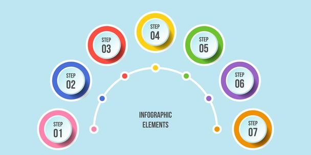 Half Circle chart, Timeline infographic templates with 7 steps - Vector, Image