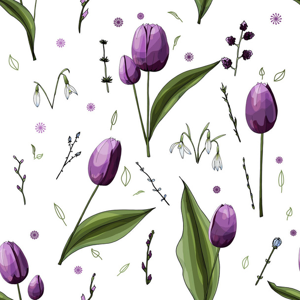 Tulipani viola primavera. Sfondo senza cuciture, Fiori, Elementi vettoriali
 - Vettoriali, immagini
